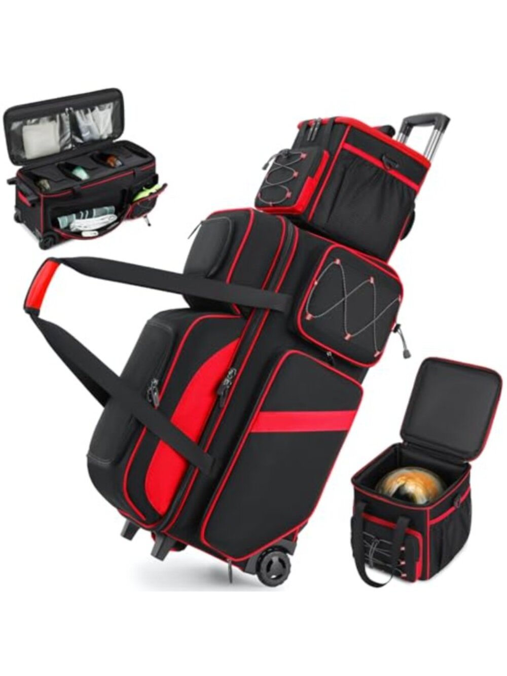 4 Ball Bowling Bag with Wheels 3 Ball Roller Tote